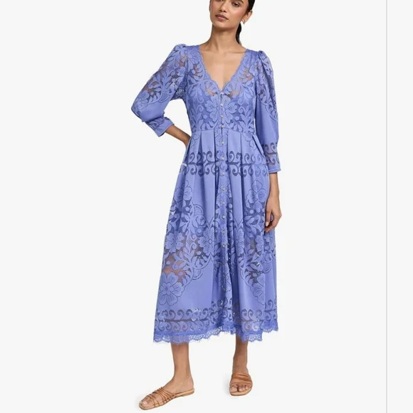 Free People Shadow Dance Midi Persian Jewel Blue Medium #155 Boho Dress 86497781 - Picture 4 of 16